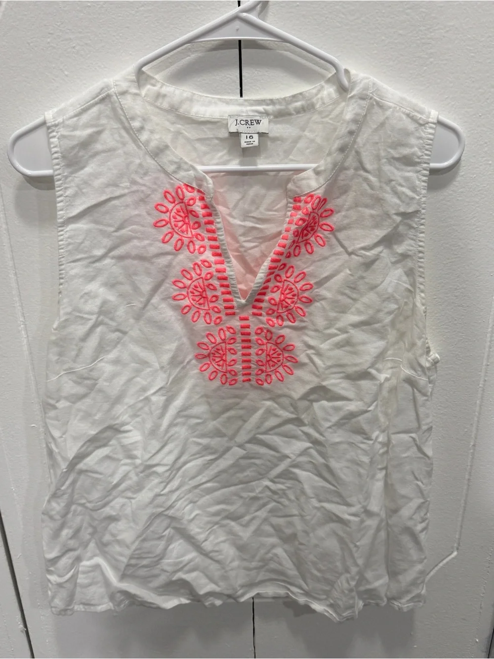 J Crew White and Pink Linen Tank Top